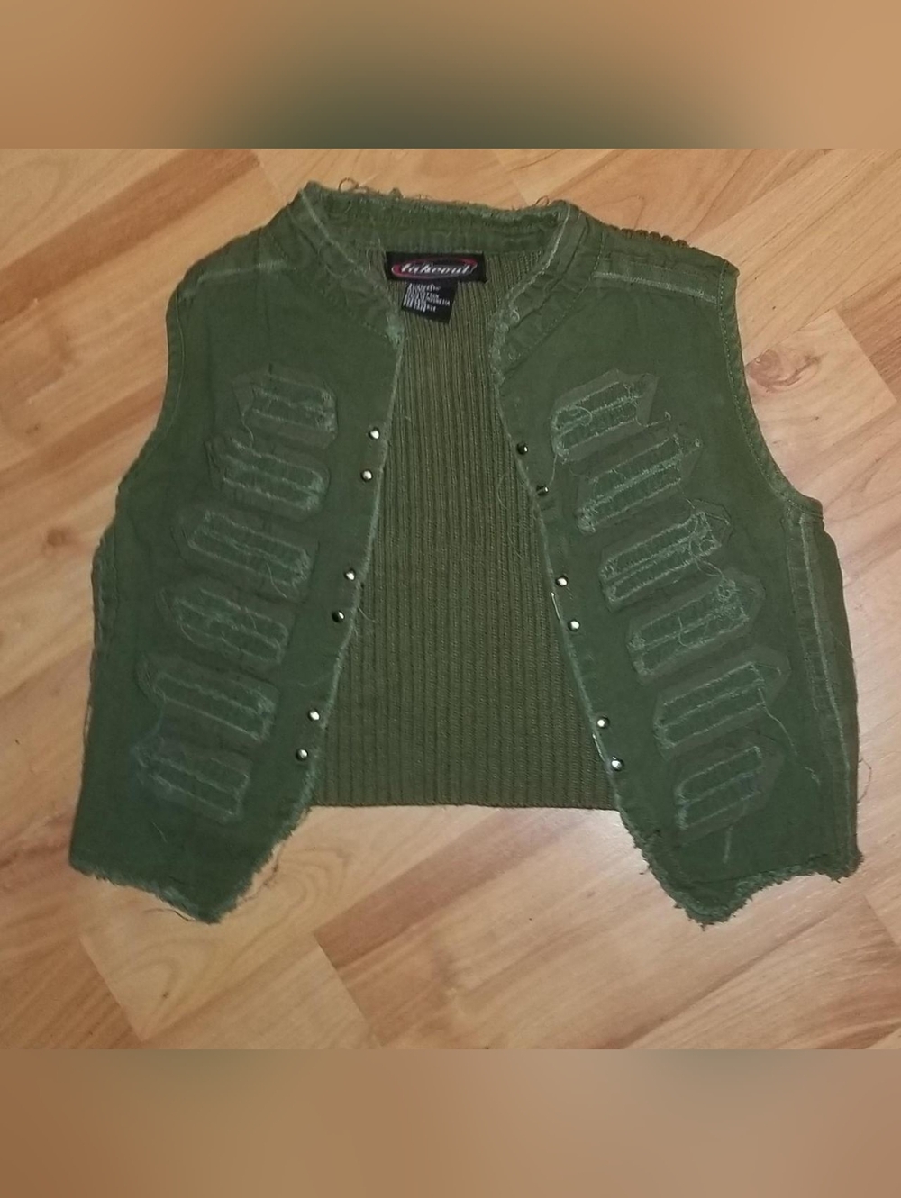 Takeout Olive Green Distressed Y2K Military-Style Cropped Vest size XXS